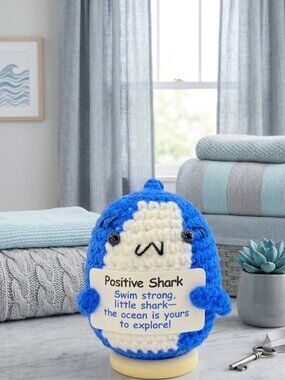 Positive Crochet Shark Encouragement Gift | Cute Desk Buddy